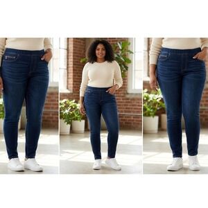 Tommy Hilfiger Womens Dark Wash Pull On Skinny Jeggings Jeans Blue Logo Charm